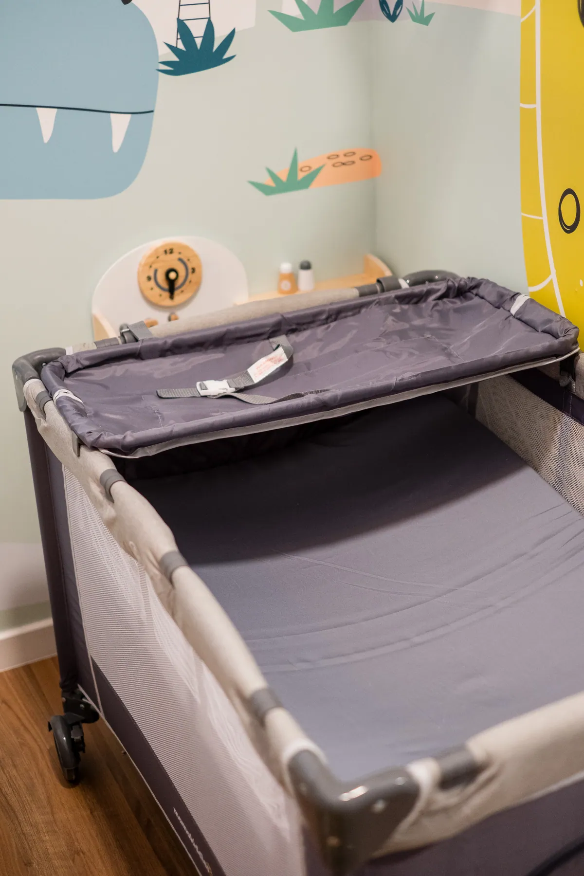 The baby cot in the kids' room